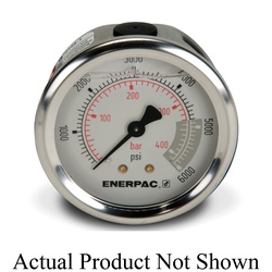 Enerpac G2534R Center Rear Mount Glycerin Filled Hydraulic Pressure Gauge, 6000 psi, 2-1/2 in Dia Gauge, 1/4 in NPTF Connection, +/-1.5 % Accuracy, Copper Alloy