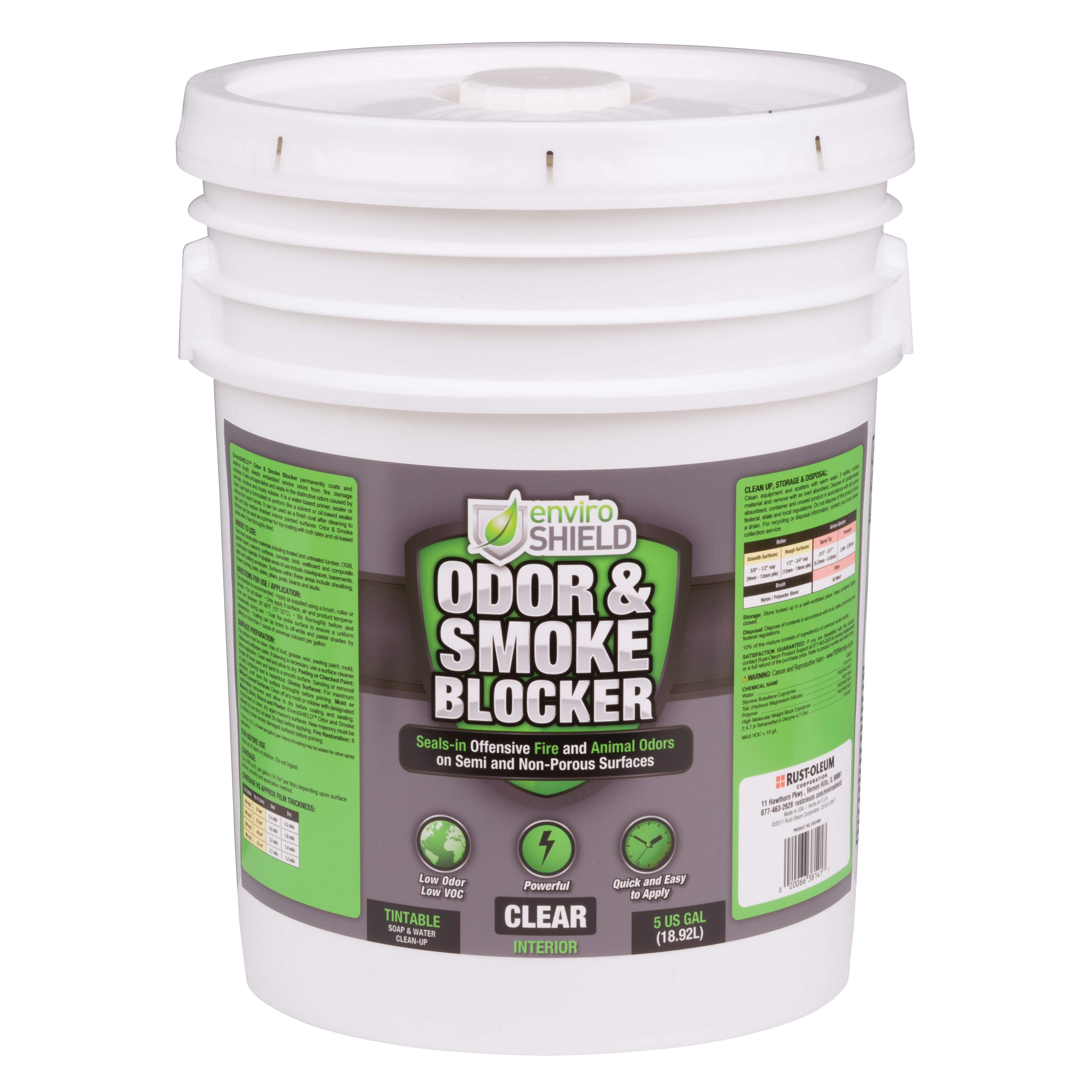 EnviroShield ESO1005 Odor and Smoke Blocker, 5 gal Container, Liquid Form, Clear, 165 to 275 sq-ft Coverage
