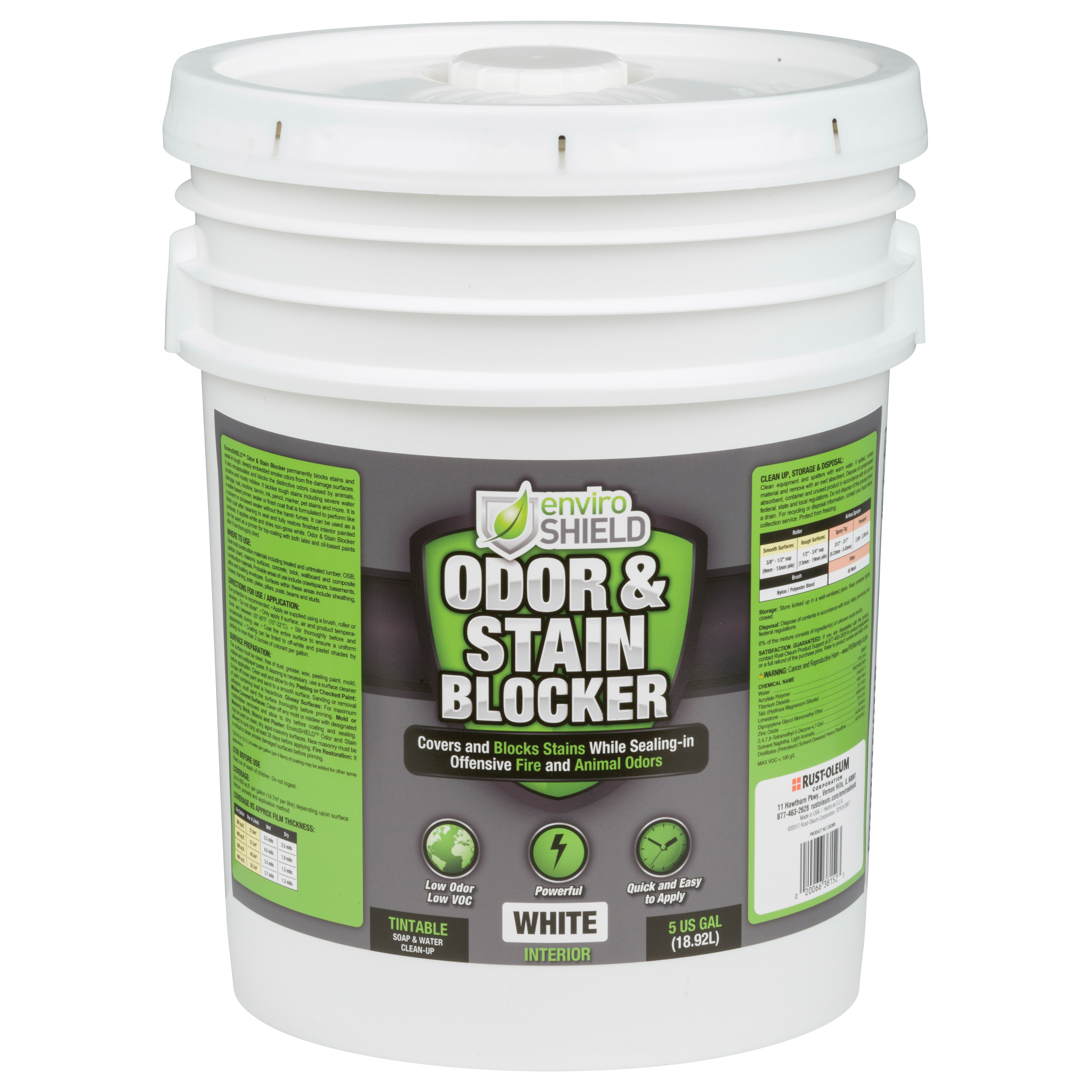 EnviroShield ESO905 Odor and Stain Blocker, 5 gal Container, Liquid Form, White, 170 to 285 sq-ft Coverage