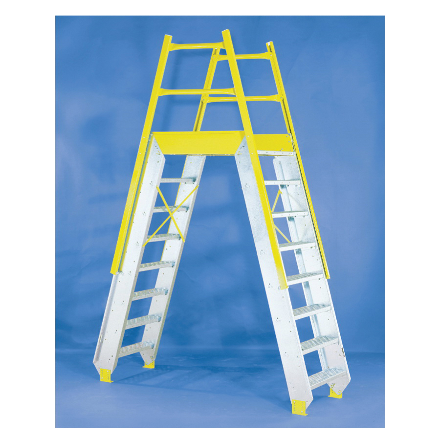 EQUIPTO 1524X04 Ship Stair Cross-Over Bridge, 4 Steps, Galvanized Steel, Safety Yellow Handriails