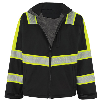 FrogWear HV - Premium Enhanced Visibility Black Sherpa-Lined Softshell Jacket 2XL