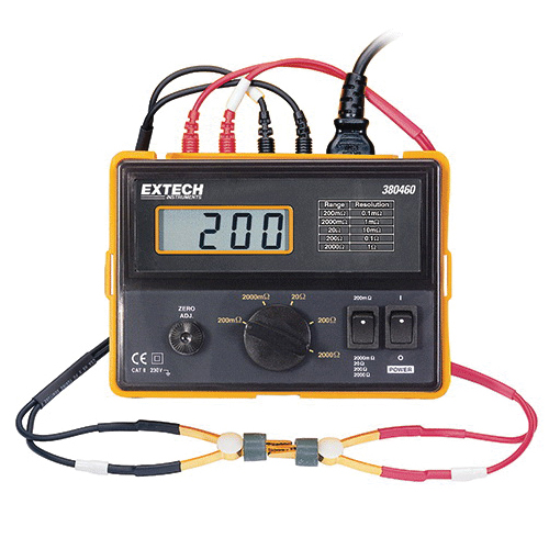 Extech 380460-NIST Precision Milli-Ohm Meter, 3.2/3.4/3.8 VDC Earth, 1/10/100 mA, 50/60 Hz, LCD Display, Power Cord