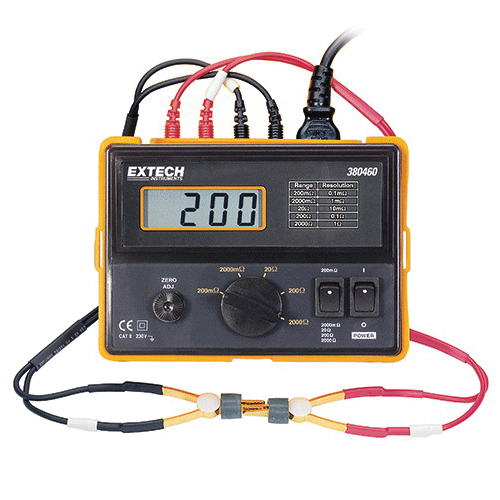 Extech 380462-NIST Precision Milli-Ohm Meter, 3.2/3.4/3.8 VDC Earth, 1/10/100 mA, 50/60 Hz, LCD Display, Power Cord