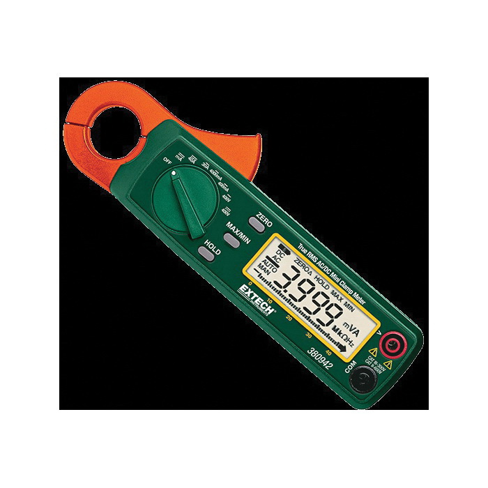 Extech 380942 Mini True RMS AC/DC Clamp Meter, 30 A AC/DC, 400 VAC/VDC, 10 kHz, 0.9 in Jaw, LCD Display
