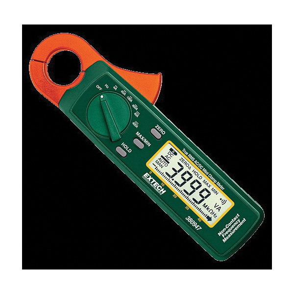 Extech 380947 Mini True RMS AC/DC Clamp Meter, 4/40/100/400 A AC, 40/400 A DC, 10 kHz, 0.9 in Jaw, LCD Display