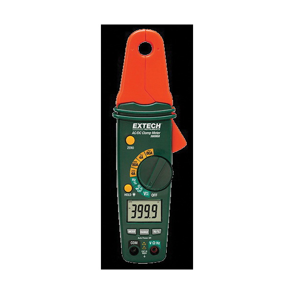 Extech 380950 Mini AC/DC Clamp Meter, 4/80 A AC/DC, 400 mV to 600 VAC/VDC, 400 Ohm to 40 MOhm, 5 Hz to 10 MHz, 1/2 in Jaw, LCD Display