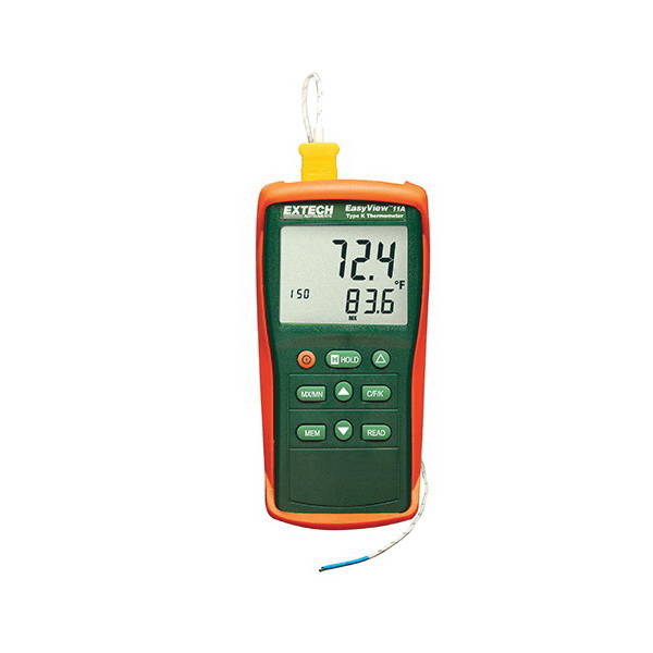 Extech EasyView EA11A Compact Thermometer, K Thermocouple, 1 Inputs, -58 to 1999 deg F/-50 to 1300 deg C, +/-0.3% Reading +2 deg F, +/-0.5% Reading +2 deg F, +/-0.3% Reading +1 deg C, +/-0.5% Reading +1 deg C Accuracy, LCD Display