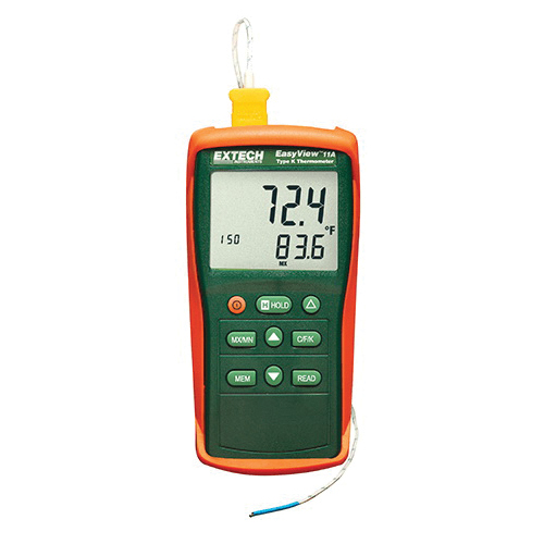 Extech EasyView EA11A-NIST 1-Input Thermometer With Memory Function, K Thermocouple, 1 Inputs, -58 to 1999 deg F, +/-0.3% Reading + 2 deg F Accuracy, Dual Multi-Function Backlit LCD Display