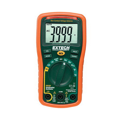 Extech EX330 12-Function Digital Mini Autoranging Multimeter With 100 to 600 VAC Non-Contact Voltage Detector, 0.1 mV to 600 VAC/VDC, 0.01 mA to 10 A AC/DC, 0.1 Ohm to 40 MOhm, 2000 Count Large Digital LCD Display