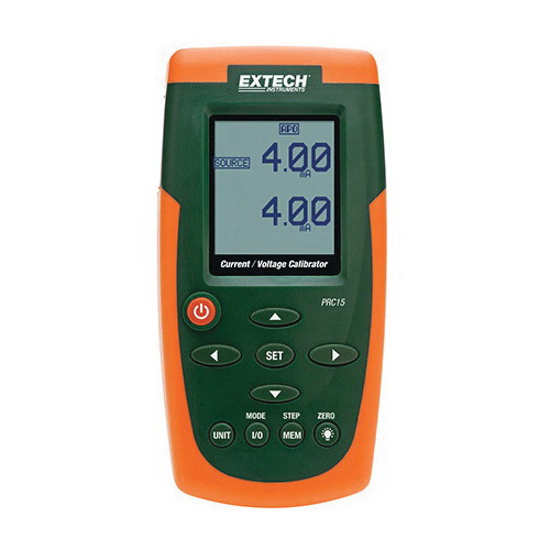 Extech PRC15-NIST Current and Voltage Calibrator/Meter, 0 to 2000 mVDC and 0 to 20 VDC Source, 0 to 1999 mVDC, 2 to 20 VDC Measure, 0 to 24 mA DC Source/0 to 50 mA DC Measure, Dot Matrix Backlit Digital LCD Display, (6) AA Batteries, AC Adapter