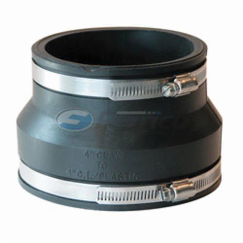 Fernco 1002-44 Flexible Pipe Coupling, 4 in Nominal, Clay x PVC End Style, PVC, Domestic