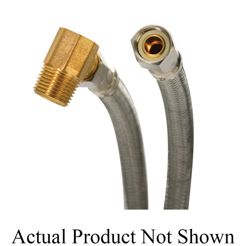 Fluidmaster B6W72 Braided Dishwasher Water Supply Connector With 3/8 in MNPT Elbow, 3/8 in Nominal, Compression End Style, 72 in L, Stainless Steel, Import