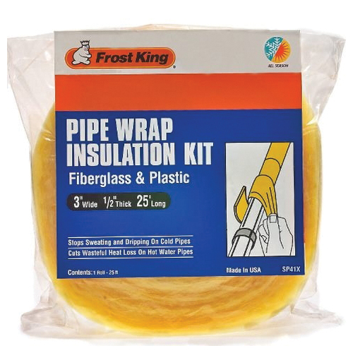 Frost King SP41X Foil Backed Pipe Insulation Wrap, 1/2 in THK Wall, 1.6 R Factor, Fiberglass