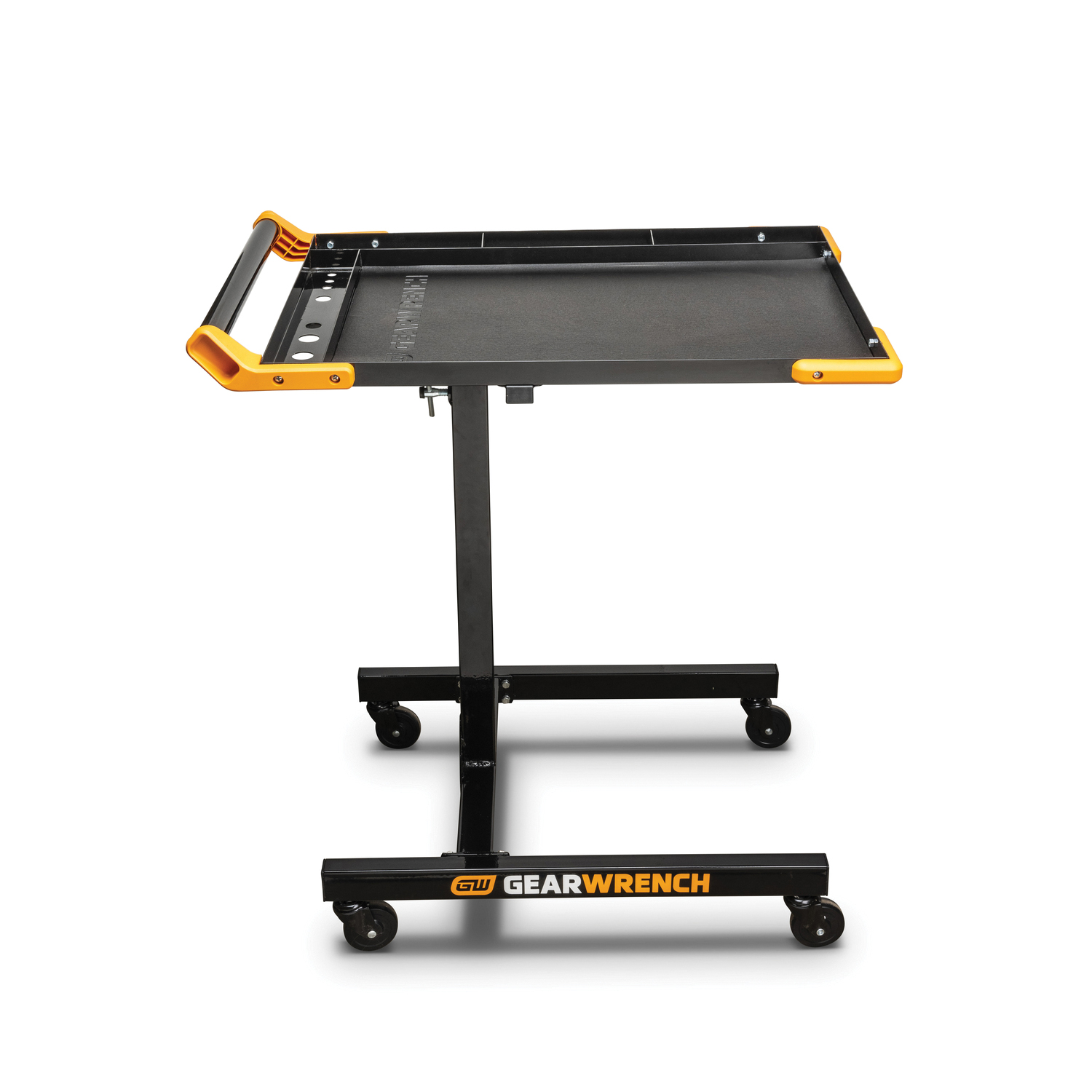 GEARWRENCH 83166 Adjustable Height Mobile Work Table, 20 in L x 35 to 48 in H, 125 lb Center, 65 lb Edges Load, Black/Orange