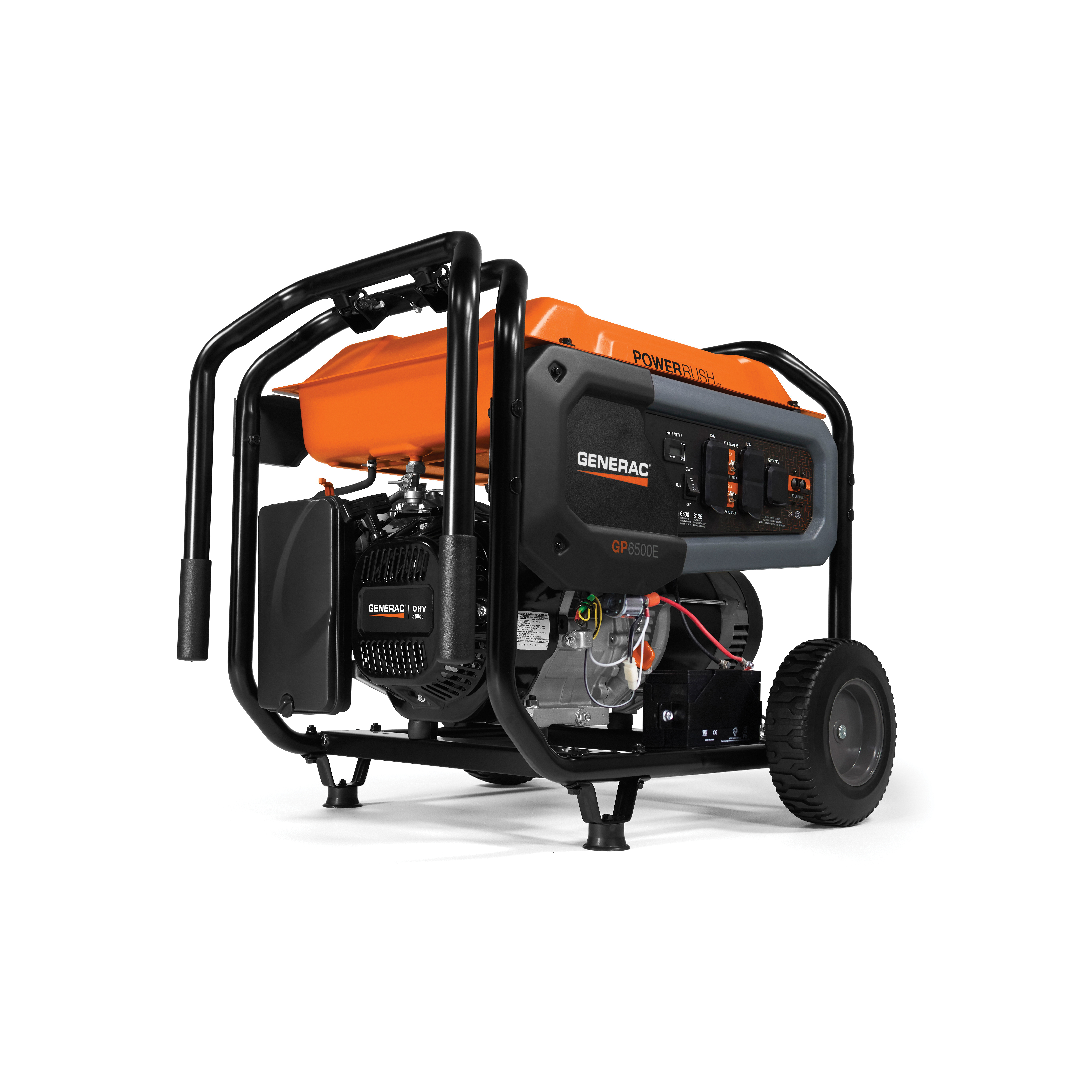 Generac 7690 GP Series Portable Generator, 120/240 VAC, 54.2/27.1 A, 6500 W Power Rating, OHV Engine, 3600 rpm Speed