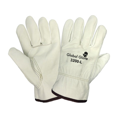 Global Glove 3200 Driver Gloves, Drivers, Ergonomic Keystone Thumb Style, Grain Cowhide Leather/DuPont Kevlar Fiber Palm, Cowhide Leather/DuPont Kevlar Fiber, Beige, Open Cuff, Resists: Abrasion