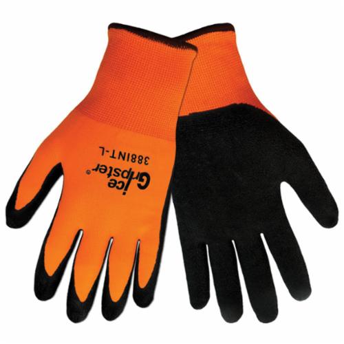 Global Glove 388INT-L Ice Gripster 388INT Water Repellent General Purpose Gloves, Coated, Full Finger Style, L, Rubber Palm, Nylon/Rubber, Black/Orange, Knit Wrist Cuff, Rubber Coating, Resists: Water, Unlined Lining