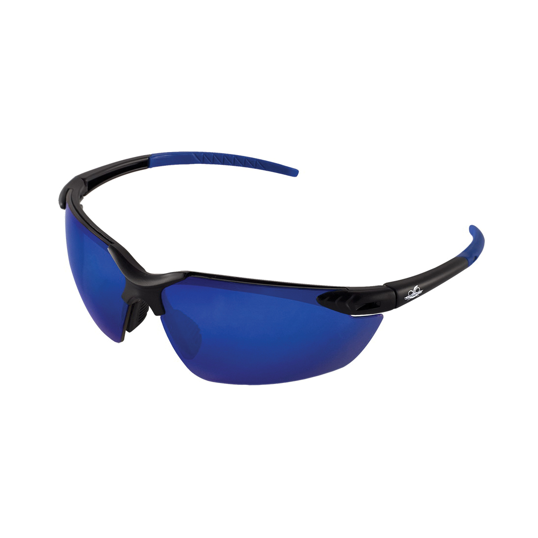 Bullhead Safety Eyewear Mojarra BH1169 Safety Glasses, Anti-Scratch, Blue Mirror Lens, Half Framed Frame, Matte Black, Plastic Frame, ANSI Z87.1-2015