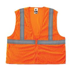 GloWear 20985 8205Z Super Economy Vest, L/XL, Orange, Polyester Mesh, Zipper Closure, ANSI Class: Class 2, ANSI/ISEA 107-2015 Type R