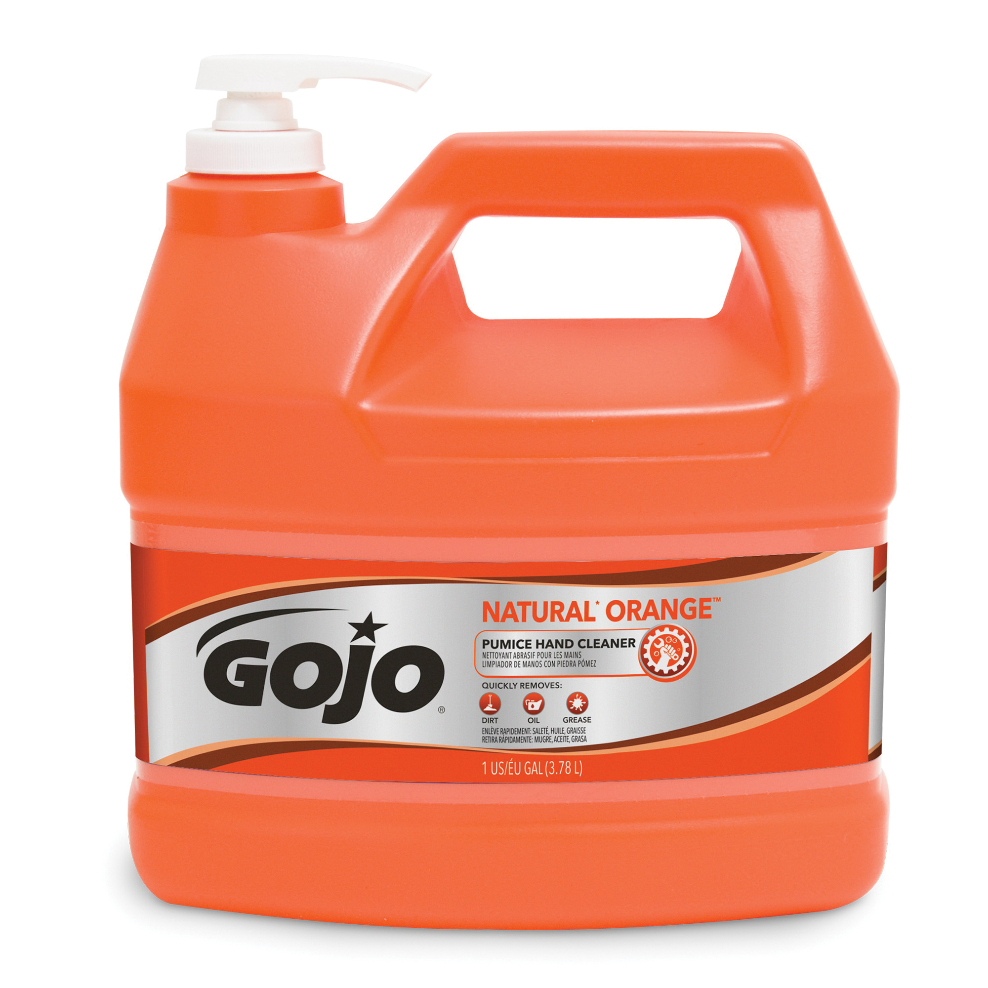 GOJO 0955-02 NATURAL ORANGE Pumice Hand Cleaner, 1 gal, Pump Bottle, Liquid, Citrus, White