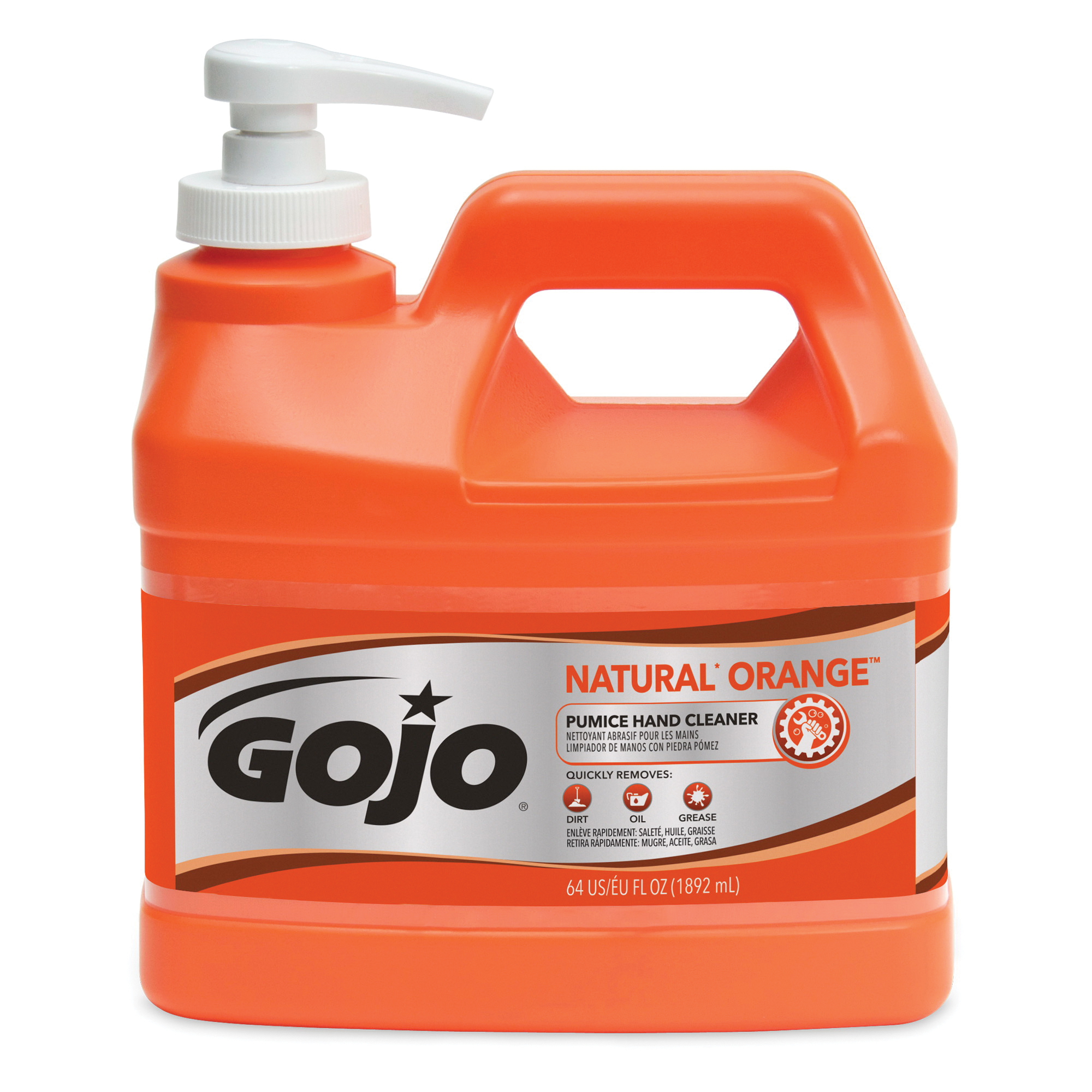 GOJO 0958-04 NATURAL ORANGE Pumice Hand Cleaner, 1/2 gal Nominal, Bottle Package, Lotion Form, Citrus Odor/Scent, Orange