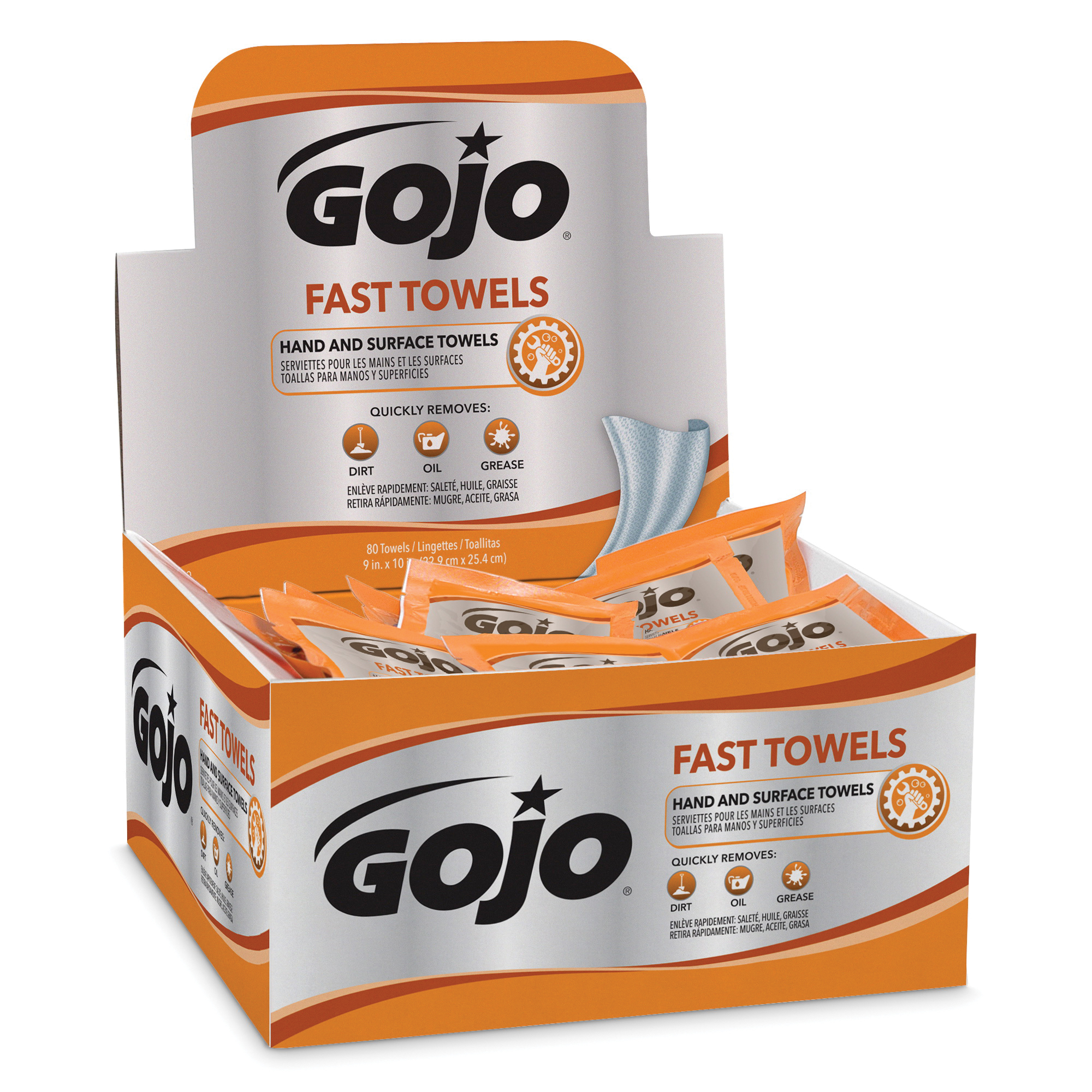 GOJO FAST WIPES 6280-04 Multi-Purpose Fast Towels Counter Display, Polypropylene, Clear/Clear to Pale Yellow