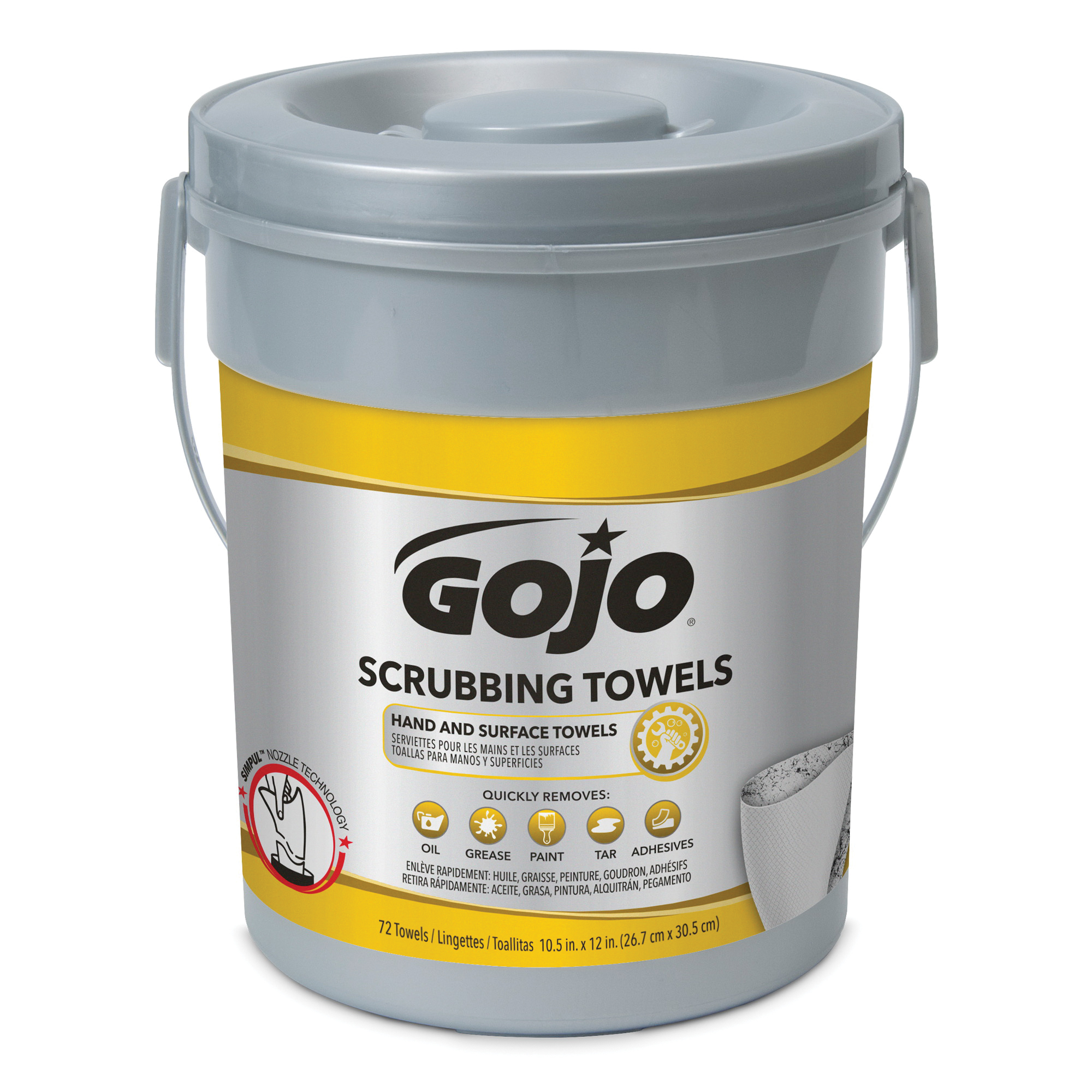 GOJO 6396-06 Scrubbing Towel, 72 Wipes Capacity, Polypropylene, Yellow