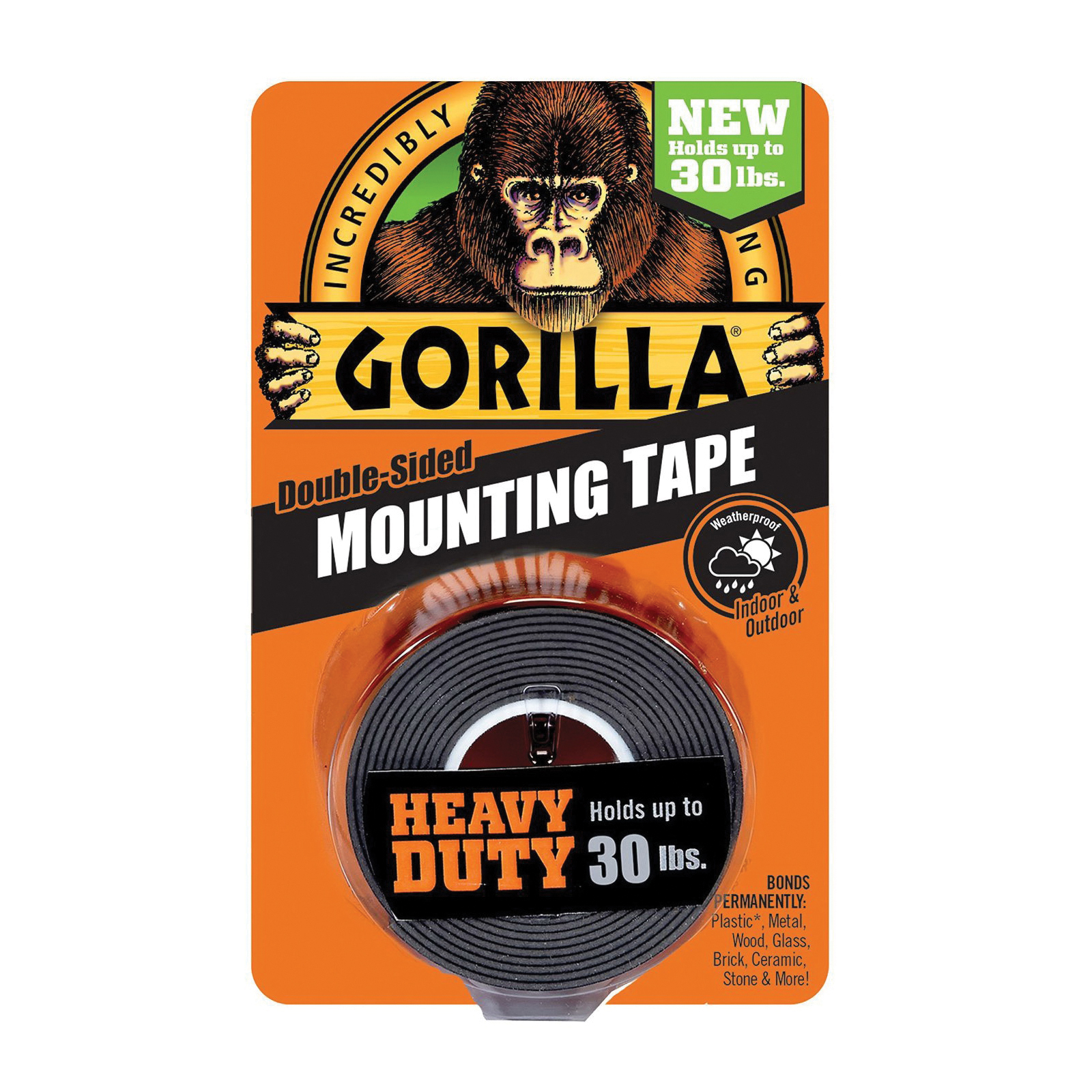 Gorilla 6055002 Heavy Duty Double Sided Mounting Tape, 60 in L x 1 in W, PSA Adhesive, Black