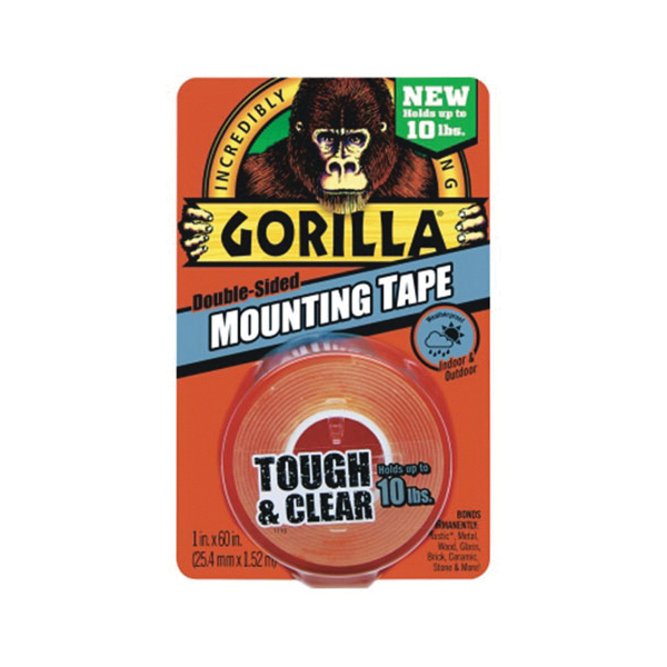 Gorilla 6065003 Heavy Duty Double Sided Mounting Tape, 60 in L x 1 in W, Clear