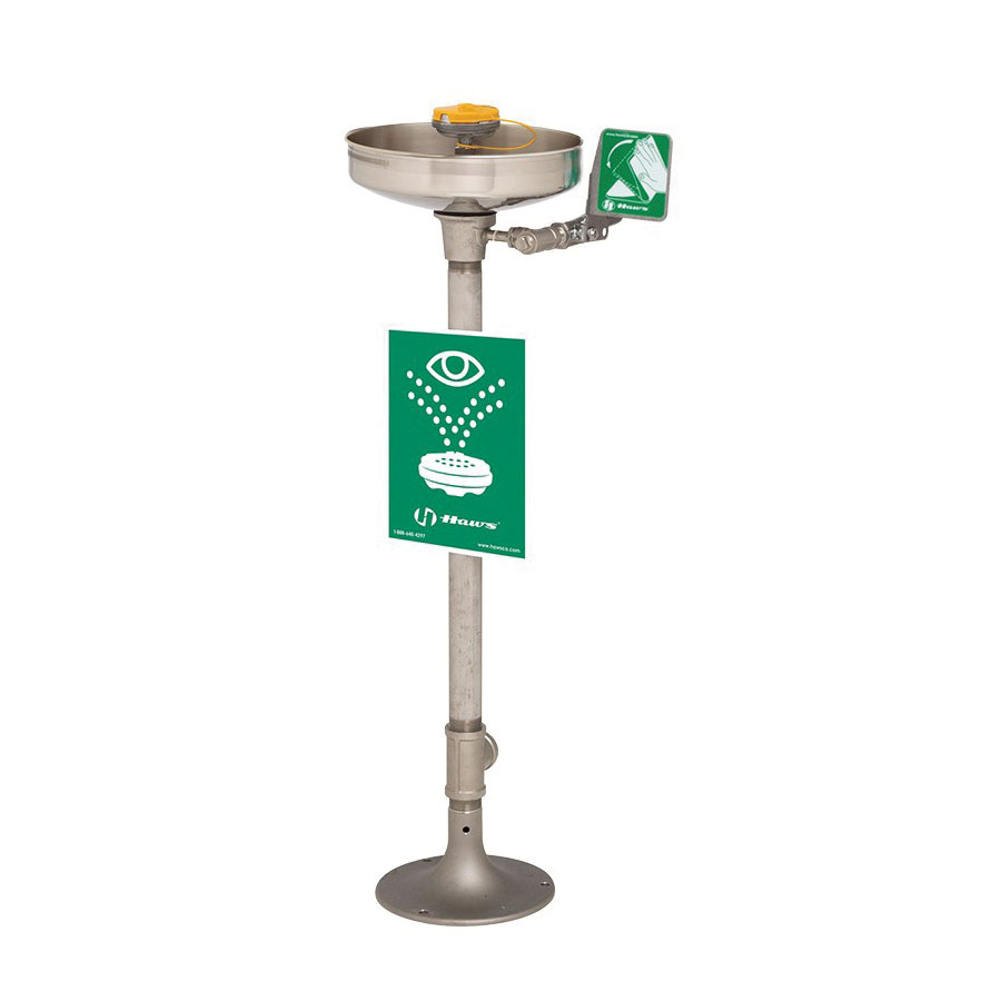 Haws AXION 7777 Corrosion Resistant MSR Eye/Face Wash With Stainless Steel Bowl and Cover, Pedestal Mount, Push Handle Operation, ANSI Z358.1