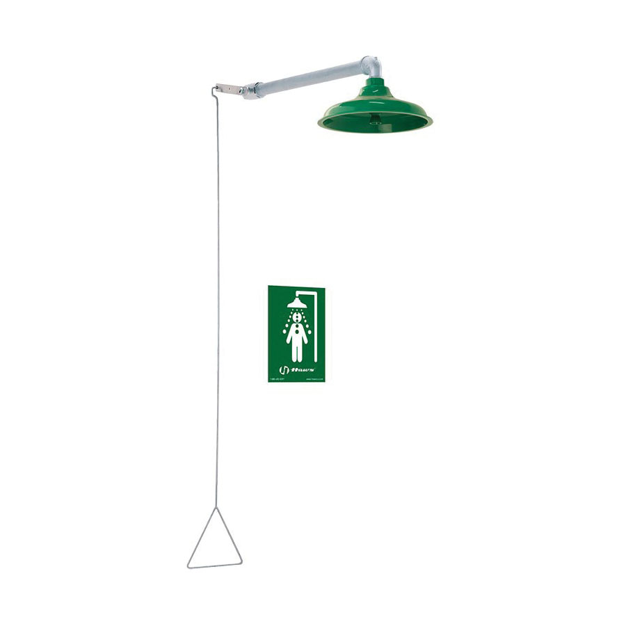 Haws AXION 8122HWC Barrier Free MSR Emergency Drench Shower, Wall Mount, Galvanized Steel Pipe, ABS Shower Head, 8 in Dia Head, 20 gpm Flow Rate, Pull Rod Operation, Galvanized Steel Fitting