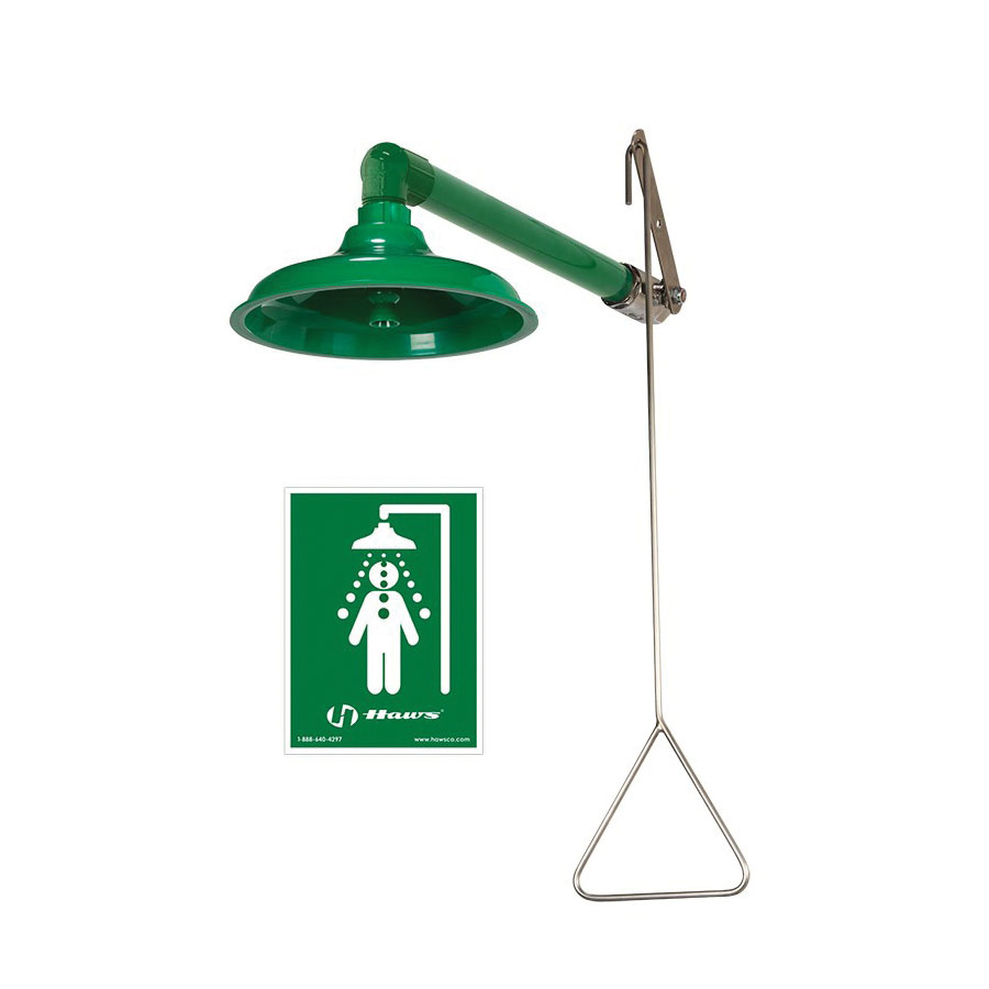 Haws AXION 8130 Corrosion Resistant MSR Emergency Drench Shower, Ceiling Mount, PVC Pipe, ABS Shower Head, 11 in Dia Head, 20 gpm Flow Rate, Pull Rod Operation, PVC Fitting, ANSI Z358.1-2014, cCSAus Certified, Meets requirements of the Buy American Act