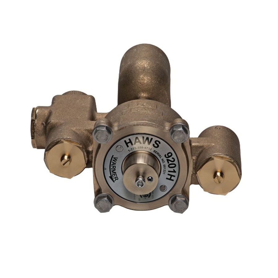 Haws AXION 9201H Emergency Tempering Thermostatic Mixing Valve, 1-1/4 x 1/4 in Nominal, FNPT End Style, 125 psi Pressure, 1 to 31 gpm Flow, Brass Body