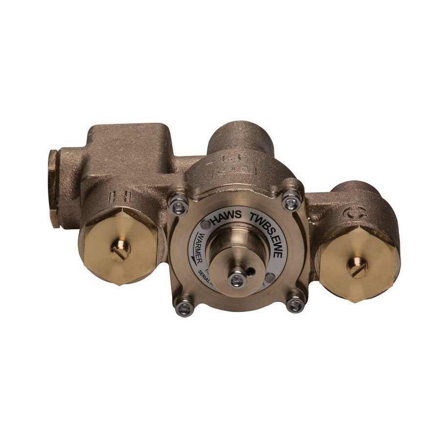 Haws AXION TWBS.EWE Emergency Tempering Thermostatic Mixing Valve, 1/2 x 3/4 in Nominal, FNPT End Style, 125 psi Pressure, 1 to 12 gpm Flow, Brass Body
