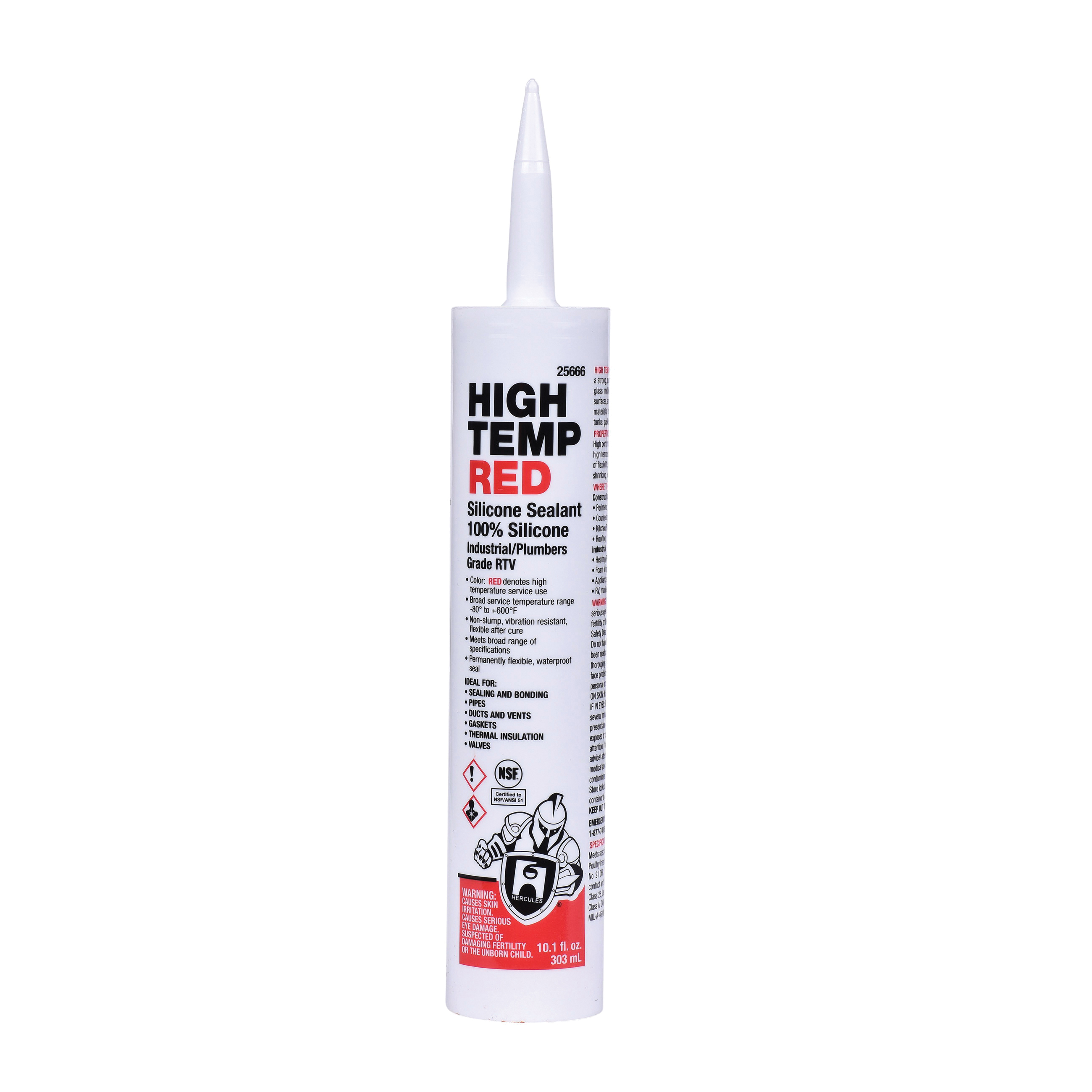Hercules 25666 General Purpose High Performance Caulk, 10.1 fl-oz Cartridge, Red, Silicone Base