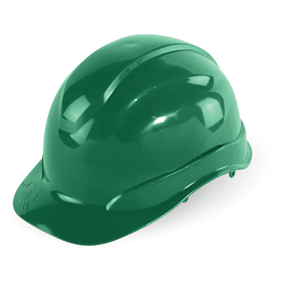 Bullhead Safety Head Protection Green Unvented Cap Style Hard Hat With Six-Point Ratchet Suspension One Size