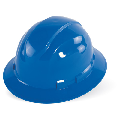 Bullhead Safety Head Protection Blue Unvented Full Brim Style Hard Hat With Six-Point Ratchet Suspension One Size