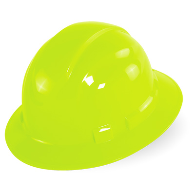 Bullhead Safety Head Protection High-Visibility Yellow/Green Unvented Full Brim Style Hard Hat With Six-Point Ratchet Suspension One Size