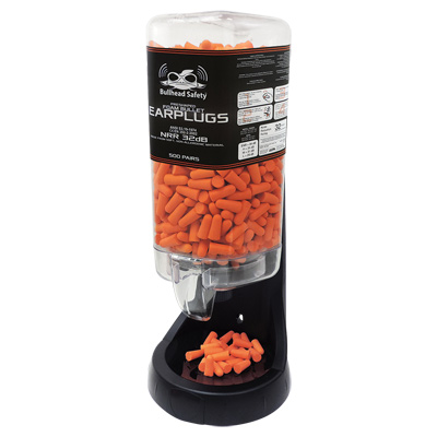 Bullhead Safety Hearing Protection PVC-Free Polyurethane Foam NRR 32 dB Earplug Dispenser, 500 Pairs One Size