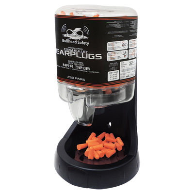 Bullhead Safety Hearing Protection PVC-Free Polyurethane Foam NRR 32 dB Earplug Dispenser, 250 Pairs One Size