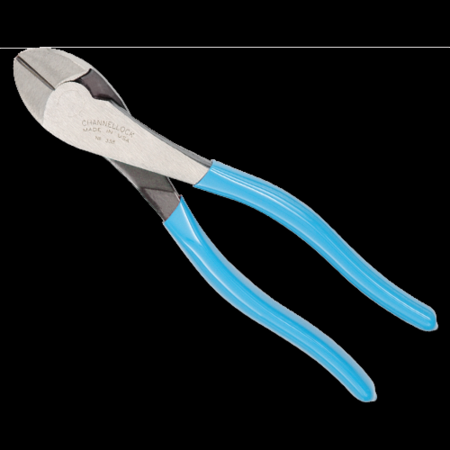 Channellock 338 High Leverage Diagonal Cutting Plier, 0.06 to 0.09 in Piano Wire, 0.04 to 0.09 in Hard Wire, 0.04 to 0.09 in Medium Hard Wire, 0.16 in Soft Wire, 0.79 in L x 1.18 in W x 0.43 in THK Lap Joint/Oval C1080 High Carbon Steel Jaw, 8 in OAL