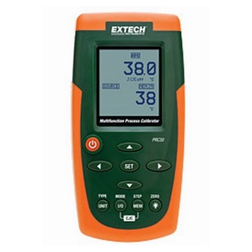 Extech PRC30 Multi-Function Calibrator, 0 to 1999 mVDC and 0 to 20 VDC Source, 0 to 2000 mVDC, 2 to 20 VDC Measure, 0 to 24 mA DC Source/0 to 50 mA DC Measure, Dot Matrix Backlit Digital LCD Display, (6) AA Batteries, AC Adapter, 1000 Ohm at 24 mA Source