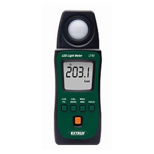 Extech LT40 Light Meter, 99.99 to 40000 fc, 999.9 to 400000 lux Measuring, 0.01 fc, 0.1 lux Resolution, +/-3% Accuracy, 4000 Count Digital LCD Display, (2) 1.5 VDC AAA Battery