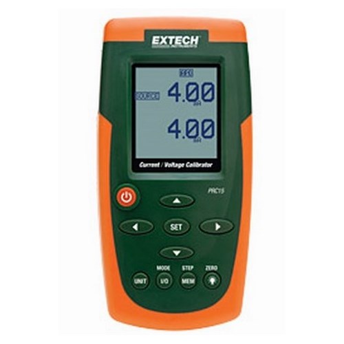 Extech PRC15 Current and Voltage Calibrator/Meter, 0 to 2000 mVDC and 0 to 20 VDC Source, 0 to 1999 mVDC, 2 to 20 VDC Measure, 0 to 24 mA DC Source/0 to 50 mA DC Measure, Dot Matrix Backlit Digital LCD Display, (6) AA Batteries, AC Adapter