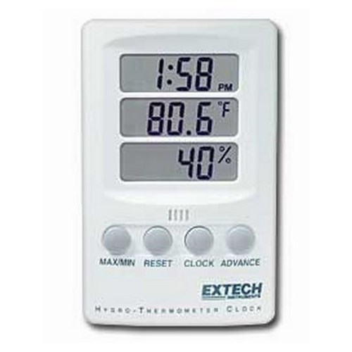 Extech 445702 Hygro Thermometer, 14 to 140 deg F/-10 to 60 deg C, 10 to 85% RH Humidity, Triple LCD Display, 1/2 in Digit