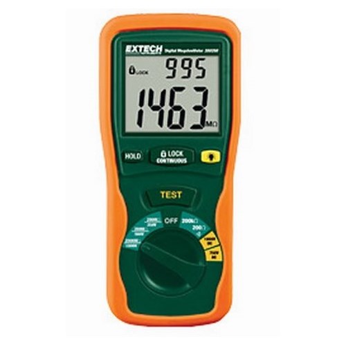 Extech 380260 Autoranging Digital Handheld Megohmmeter and Insulation Tester, 1 to 750 VAC, 1 to 1000 VDC Earth, 1 mA, Dual Backlit LCD Display, (6) 1.5 VDC AA Batteries