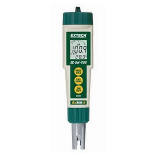 Extech ExStik II EC400 Waterproof Conductivity/TDS/Salinity Meter, 0 to 199.9 uS/cm, 200 to 1999 uS/cm, 2 to 19.99 mS/cm, 23 to 194 deg F, 0 to 65 deg C, -14 to 140 deg F