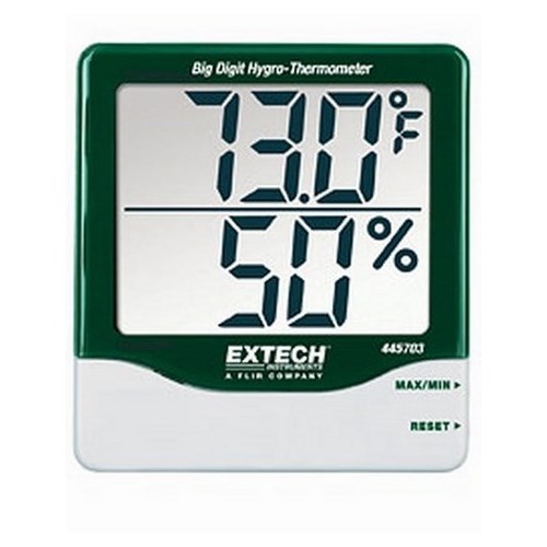 Extech 445703 Hygro Thermometer, 14 to 140 deg F/-10 to 60 deg C, 10 to 99% RH Humidity, Dual Big Digit LCD Display, 1 in Digit