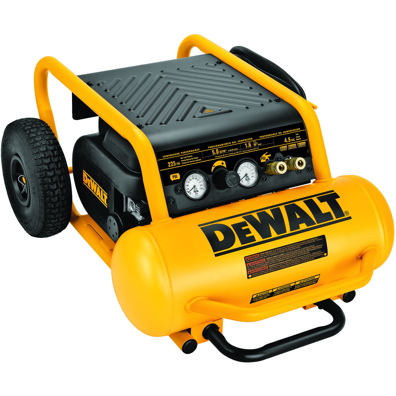 DeWALT D55146 Heavy Duty Portable Electric Air Compressor, 4.9 cfm Flow Rate, 1.6 hp, 100 psi Pressure, 4.5 gal Hot Dog Tank