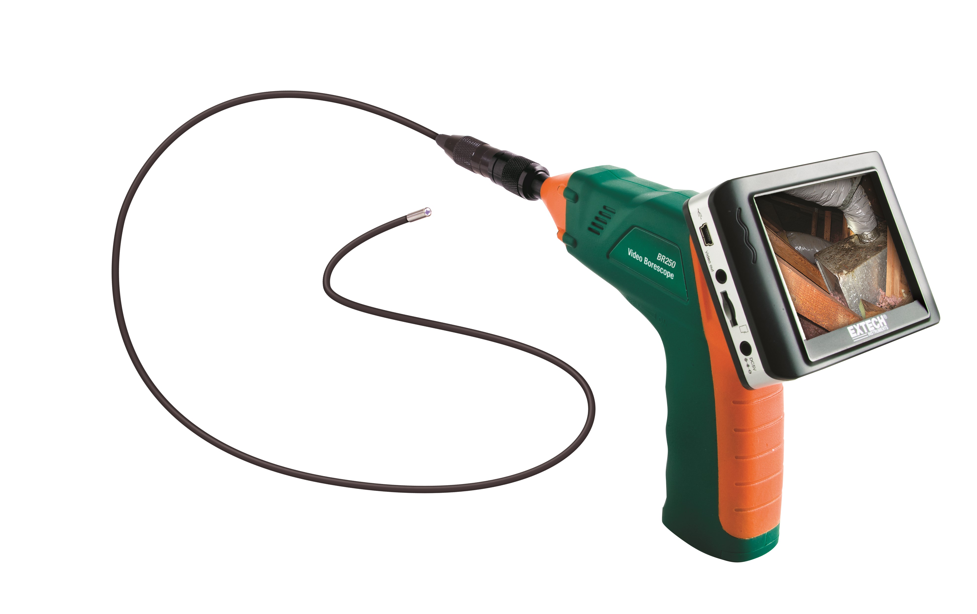 Extech BR250 Wireless Video Borescope Inspection Camera, 9 mm Dia x 39 in L Shaft, 5.9 to 9.8 in Observation, 3-1/2 in Color TFT LCD Wireless Monitor Display